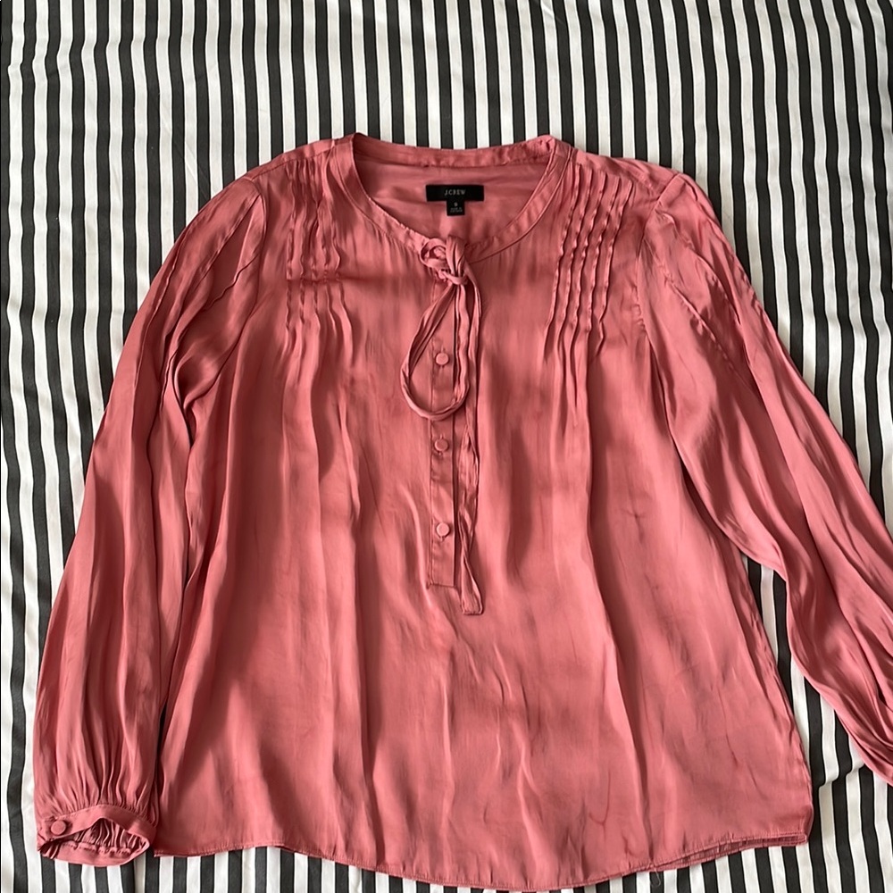 J. Crew Pink Long Sleeve Tie Front Blouse